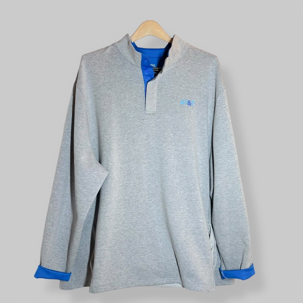 AT&T Employee Plus Size 3X Gray 1/4 Snap Opening Long Sleeve Pullover Uniform